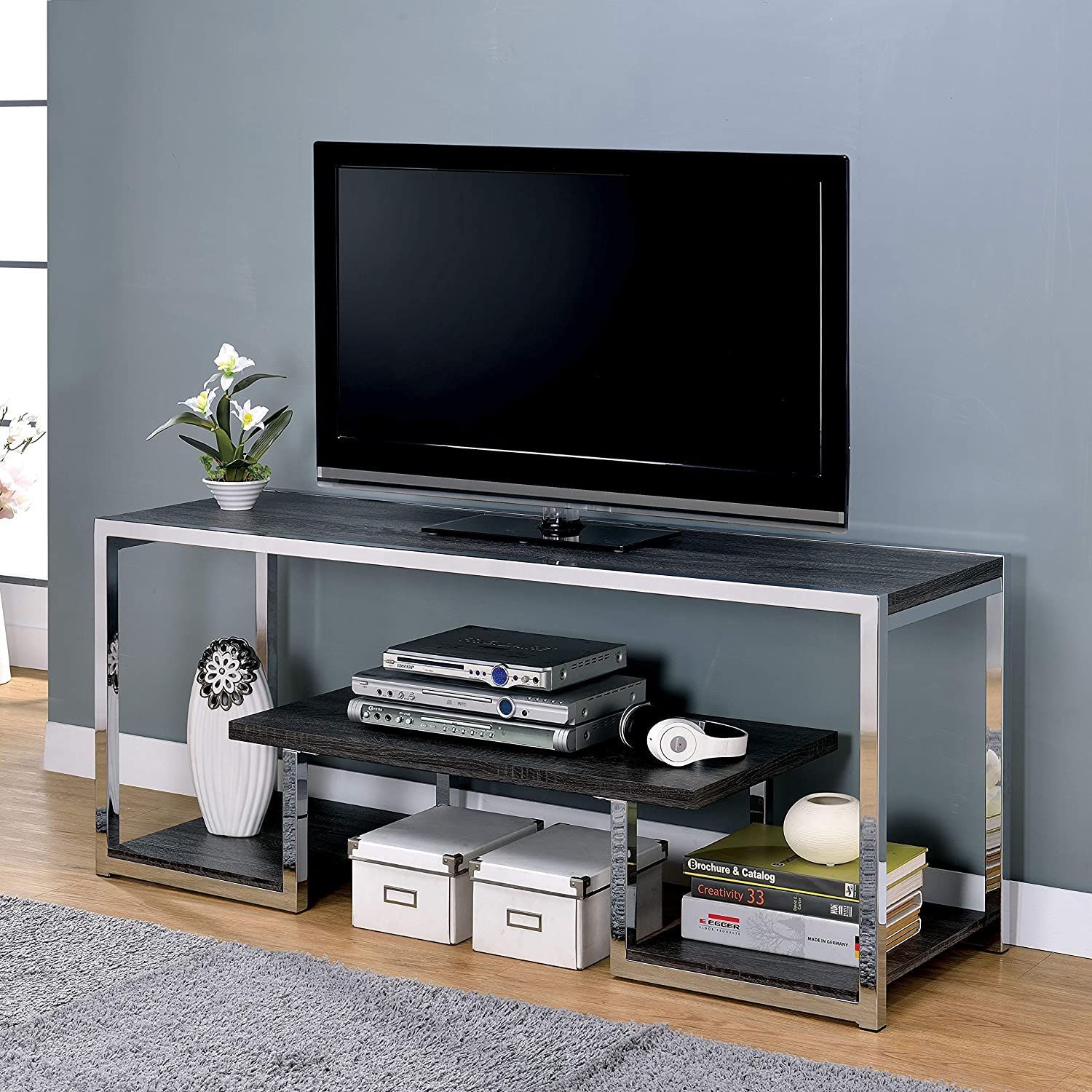 Contemporary 60 Inch Metal 3 Shelf Tv Stand – 72 Inches For Metal And Wood Tv Stands (View 2 of 15)