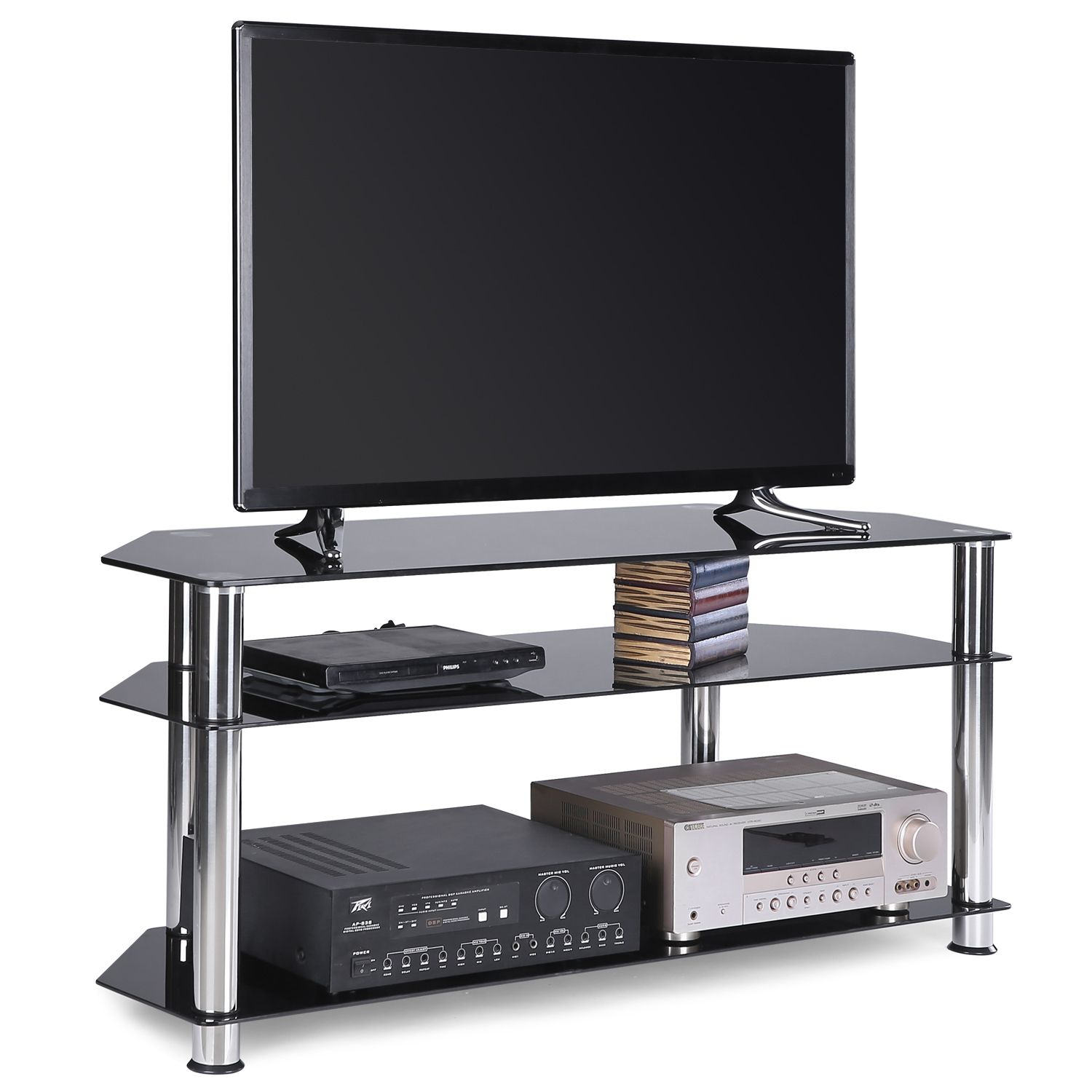 Contemporary Black Corner Glass Tv Stand For Tvs Up To 55 Pertaining To Black Tv Stands (Photo 9 of 15)