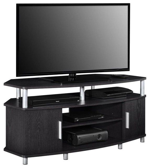 Contemporary Corner Tv Stand In Mdf With A Wide Open Shelf Inside Tv Stands With Cable Management (Photo 5 of 15)