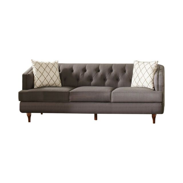 Contemporary Grey Color Upholster Nailhead Trim Sofa Within Radcliff Nailhead Trim Sectional Sofas Gray (View 14 of 15)