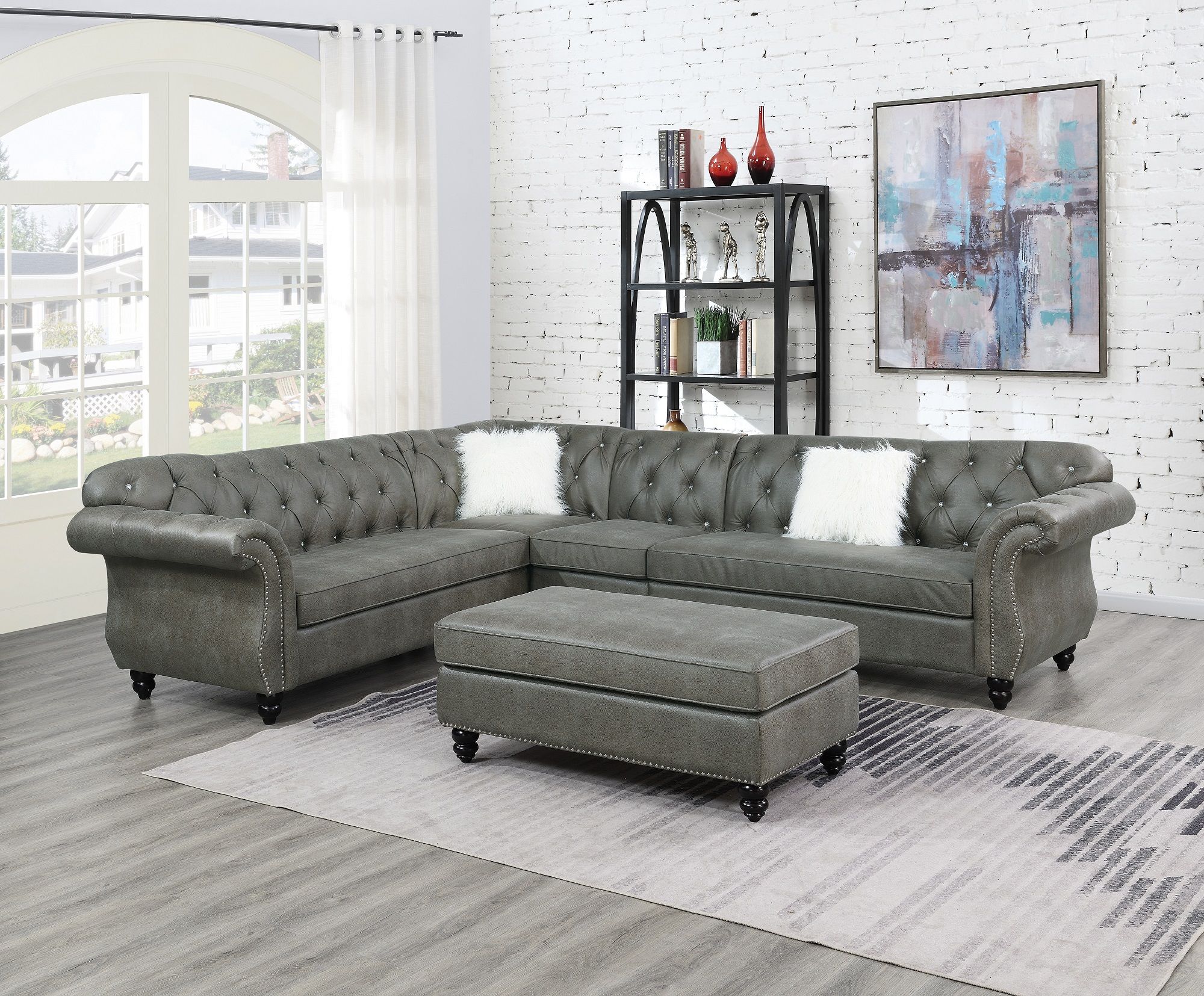 Contemporary Modern Living Room Sectional Sofa Set Slate Regarding 4pc Beckett Contemporary Sectional Sofas And Ottoman Sets (View 2 of 15)