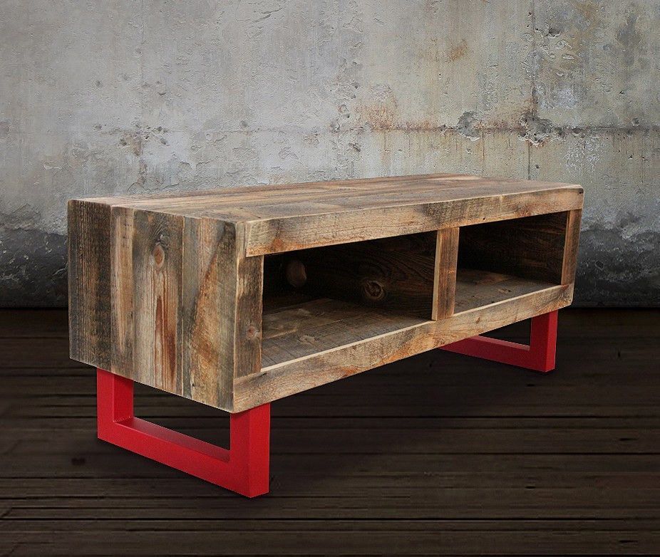 Contemporary Modern Reclaimed Wood Tv Stand, Red Legs Inside Red Modern Tv Stands (View 4 of 15)
