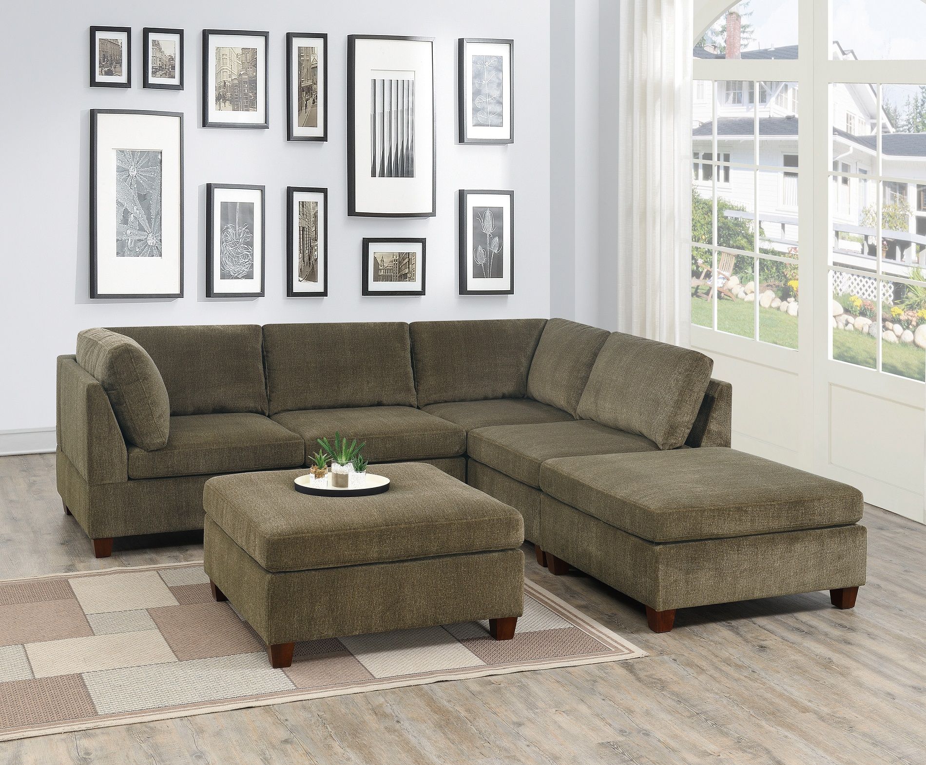 Contemporary Modern Unique Modular 6pc Sectional Sofa Set With Mireille Modern And Contemporary Fabric Upholstered Sectional Sofas (View 1 of 15)