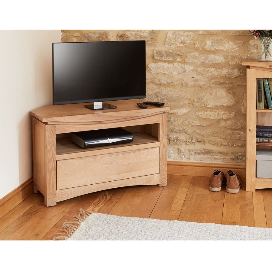 Contemporary Oak Corner Television Cabinet | Oak Corner Tv Regarding Small Oak Tv Cabinets (View 2 of 15)