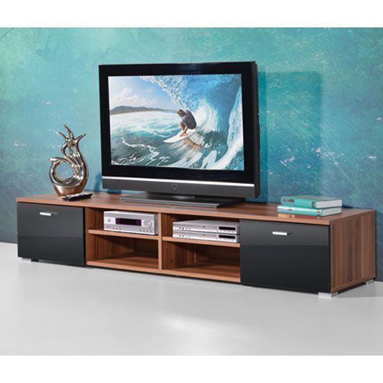 Contemporary Tv Stand For Flat Screen In Walnut With Gloss Throughout Modern Tv Cabinets For Flat Screens (View 6 of 15)