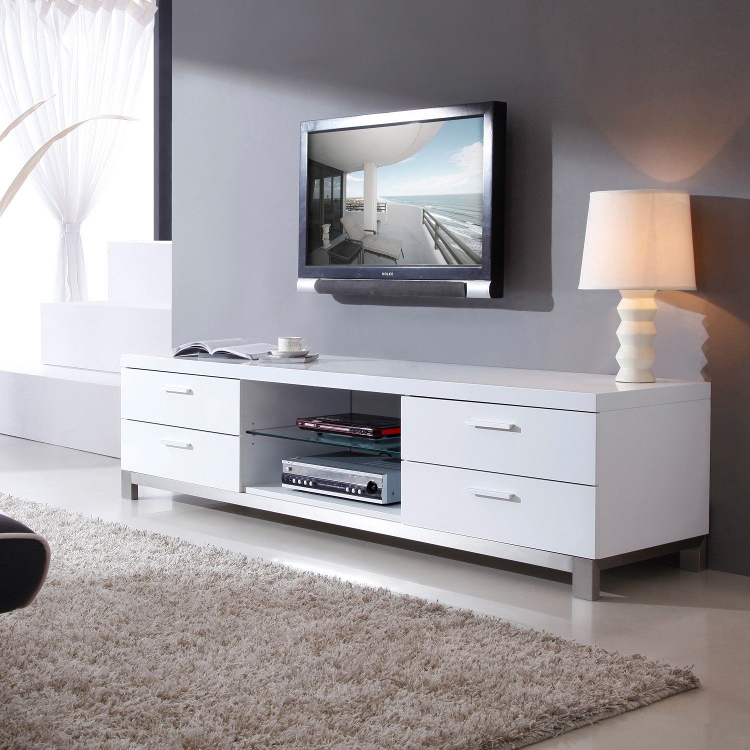 Contemporary White Tv Stand – Ideas On Foter Pertaining To Long White Tv Cabinets (View 2 of 15)