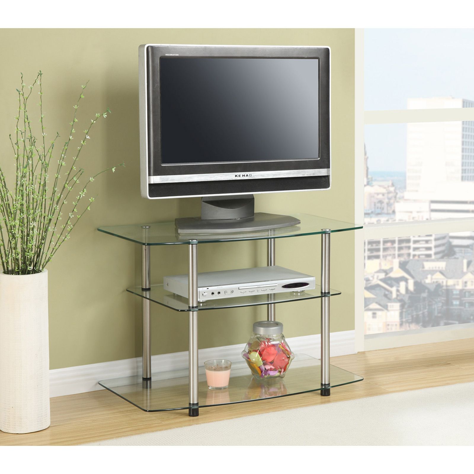 Convenience Concepts Classic Glass 3 Shelf Tv Stand – Tv For Glass Shelf With Tv Stands (View 6 of 15)