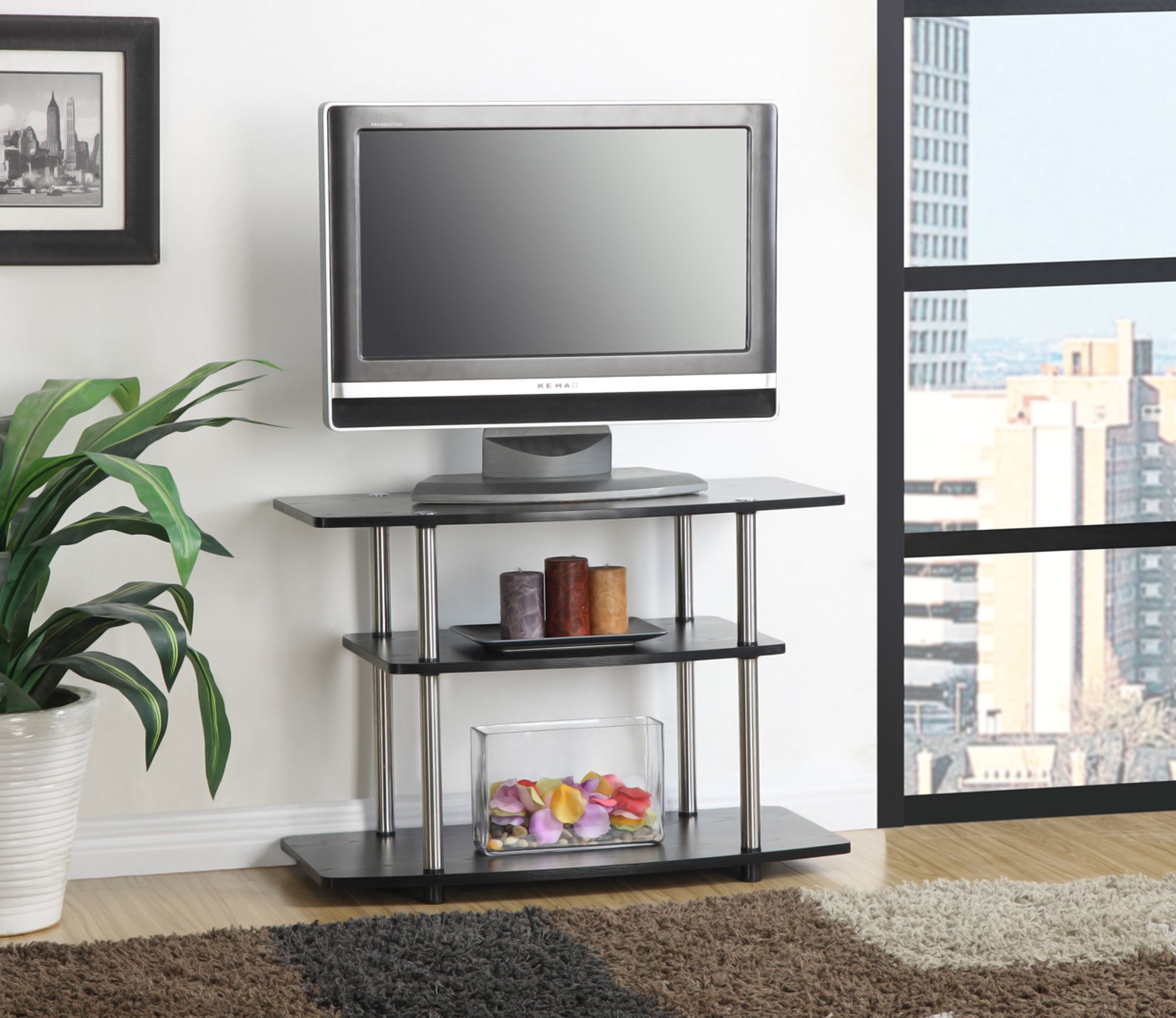 Convenience Concepts Designs2go No Tools 3 Tier Tv Stand Regarding Mainstays Tv Stands For Tvs With Multiple Colors (View 11 of 15)