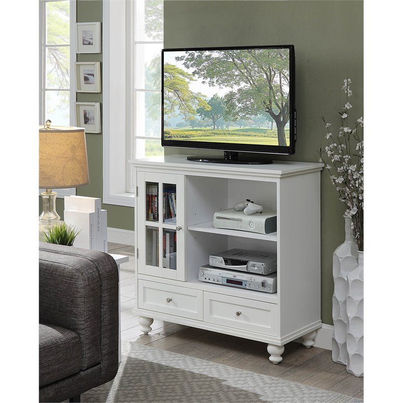 Convenience Concepts Tahoe Highboy Tv Stand In White Wood For White Wood Tv Stands (View 9 of 15)