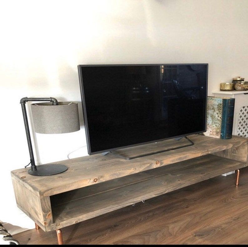 Copper & Reclaimed Solid Wood Tv Stand Unit Chunky Dark Throughout Chunky Tv Cabinets (View 11 of 15)