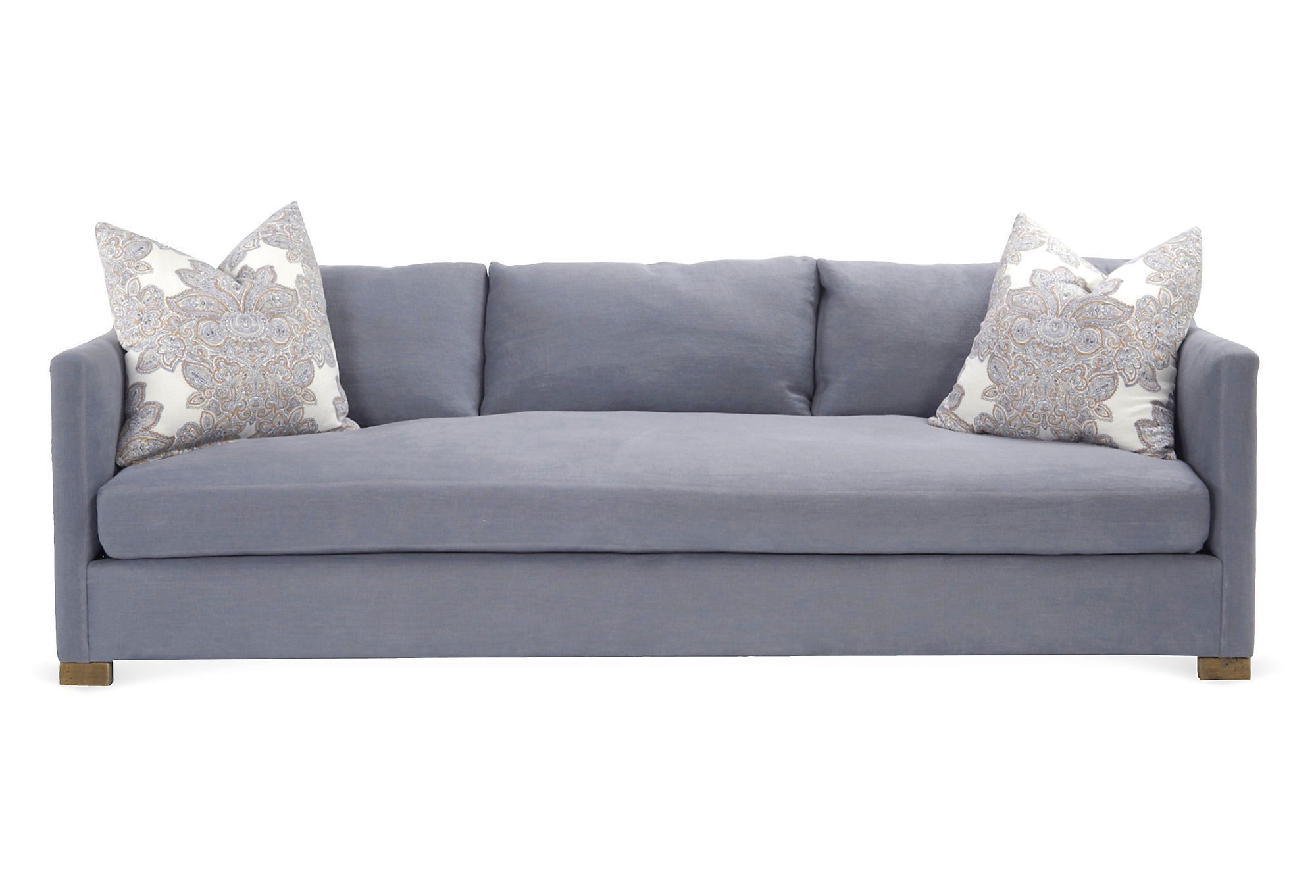 Corinne 96" Linen Sofa, Dusty Blue | Sofa, Linen Sofa With Brayson Chaise Sectional Sofas Dusty Blue (View 4 of 15)