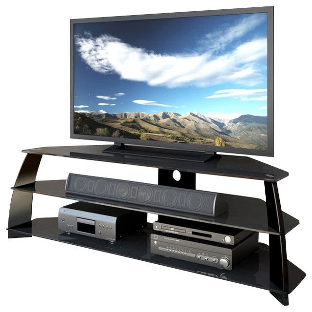 Corliving Taylor Extra Wide Glossy Black Tv Stand With Throughout Anya Wide Tv Stands (View 13 of 15)