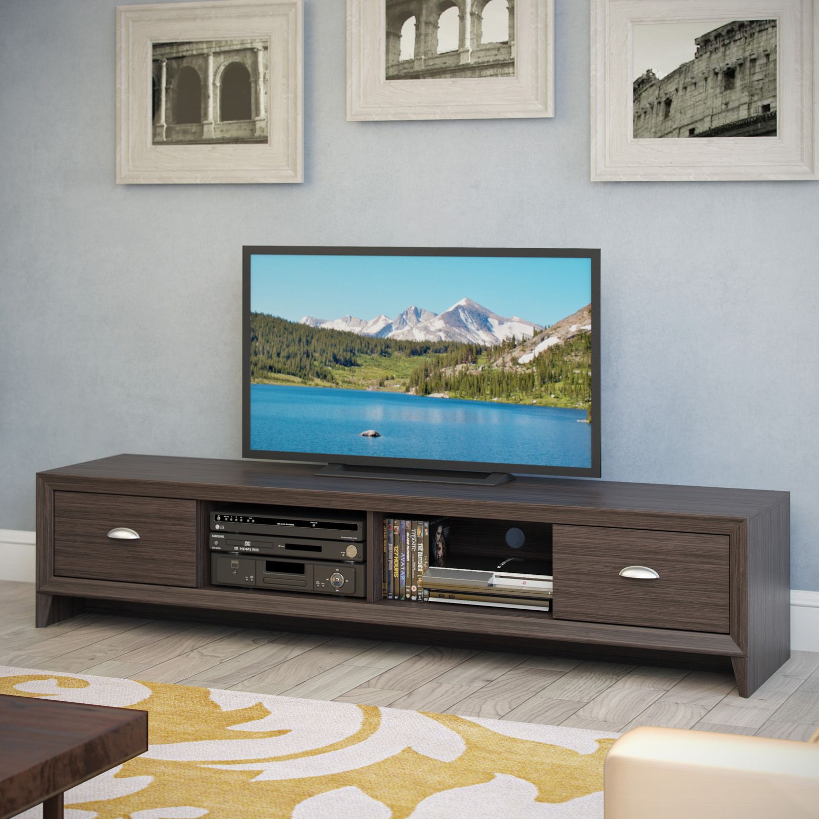 Corliving Tlk 872 B Lakewood Extra Wide Tv Bench – Modern Inside Carbon Extra Wide Tv Unit Stands (Photo 1 of 15)