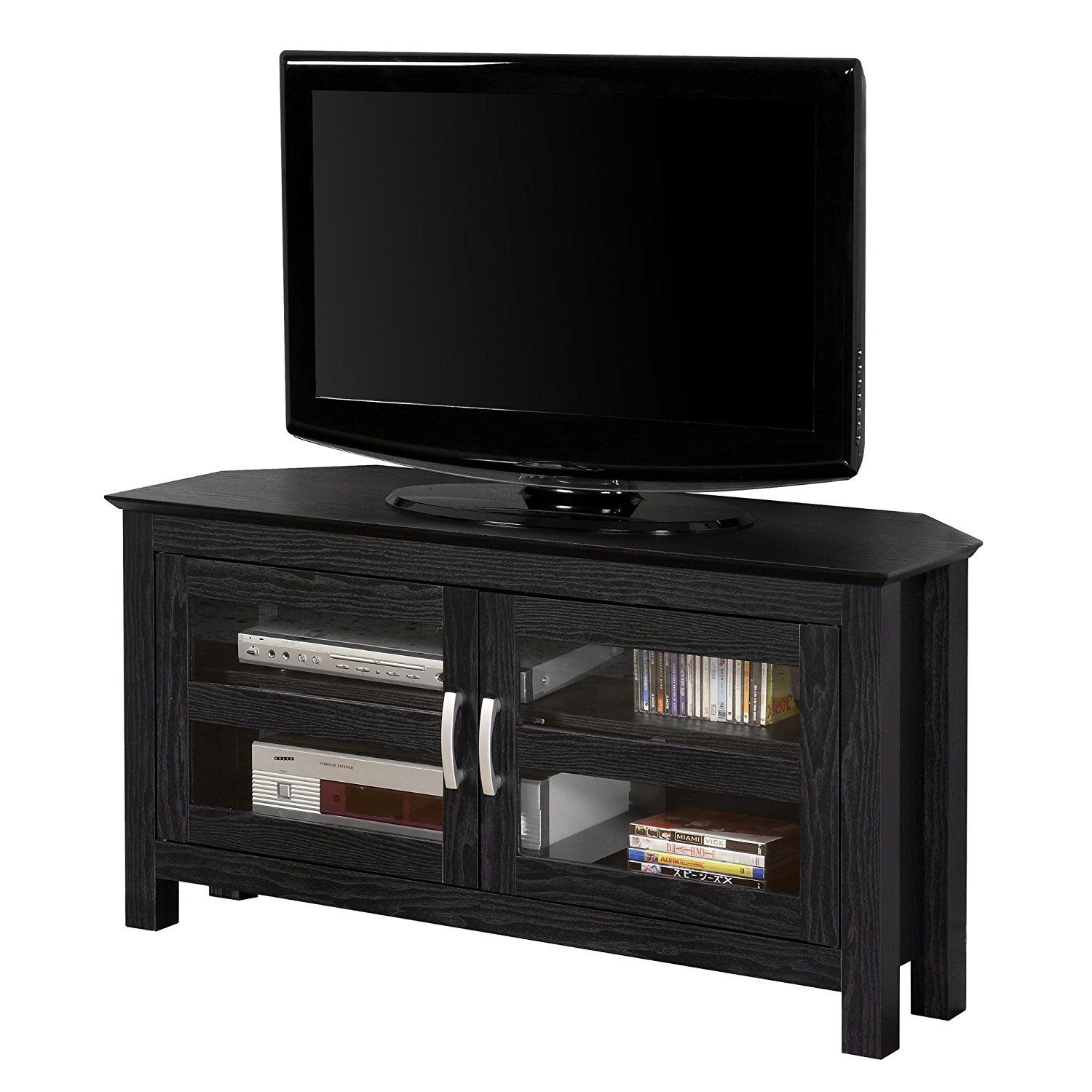 Corner Black Tv Stand Flat Screen 44 Inch Television Pertaining To Corner Tv Cabinets For Flat Screens (View 10 of 15)