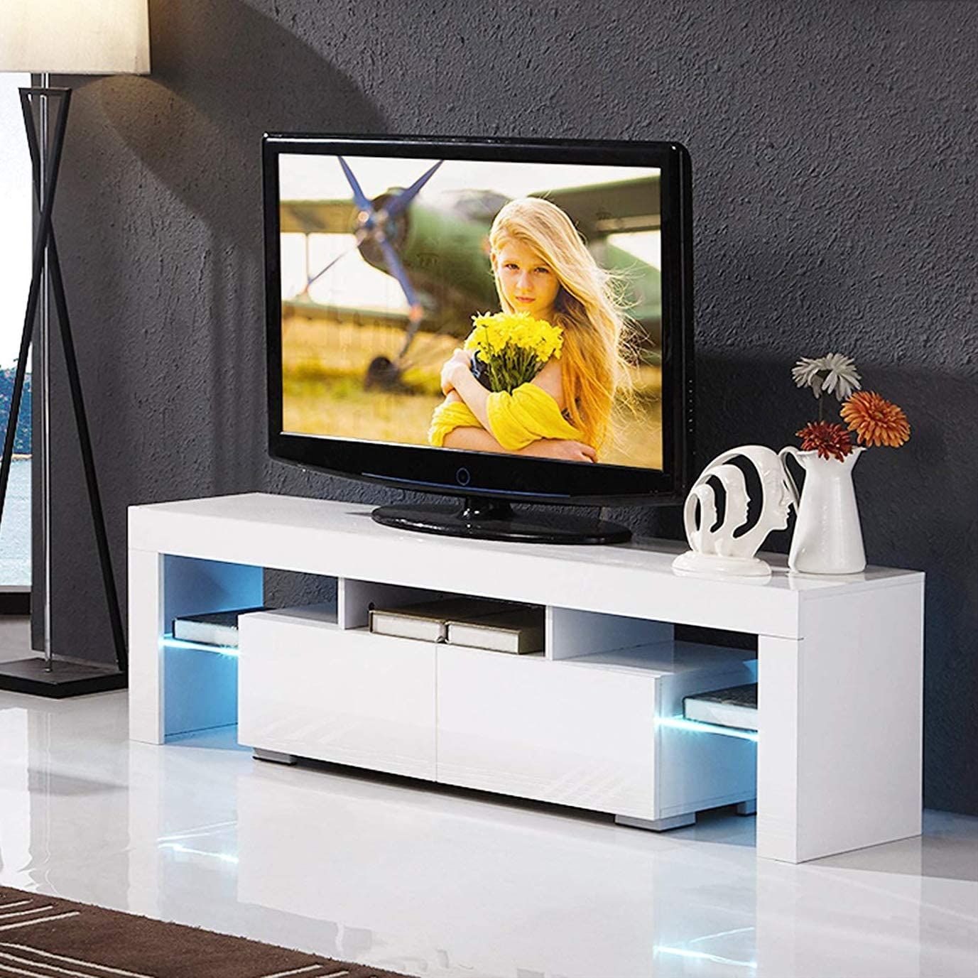 Corner Tv Console Table, Modern White Tv Stand With High In Tv Cabinet Gloss (View 1 of 15)