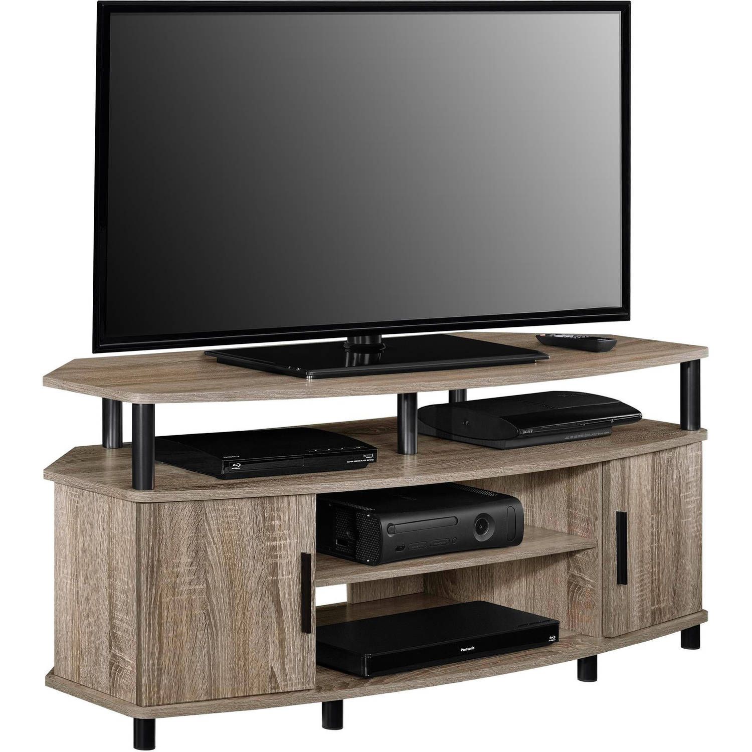 Corner Tv Stand Media Console For Flat Screens Sonoma Oak Intended For Flat Screen Tv Stands Corner Units (Photo 3 of 15)