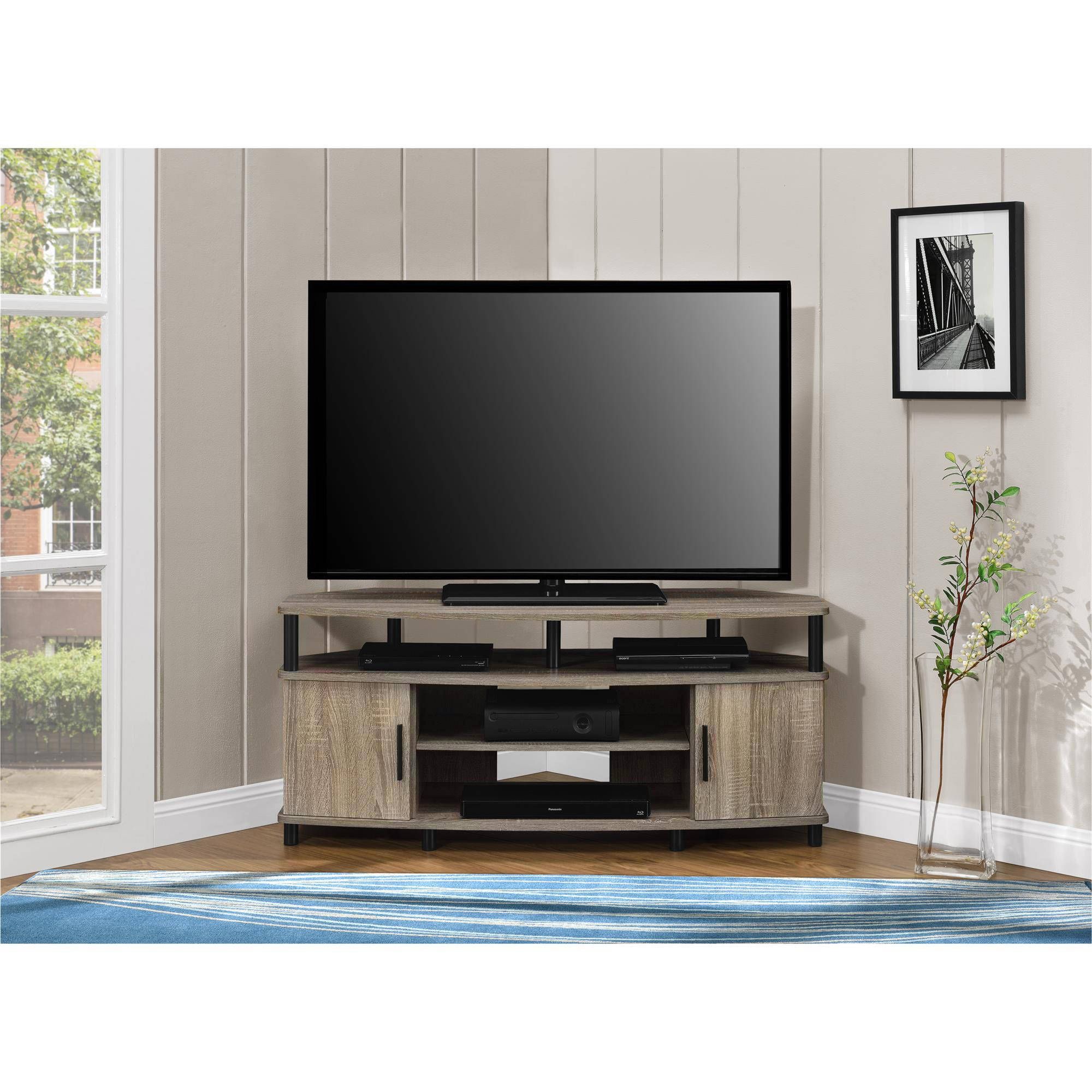 Corner Tv Stand Media Console For Flat Screens Sonoma Oak Throughout Corner Tv Cabinets For Flat Screens (View 2 of 15)