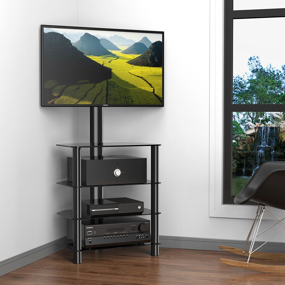 Corner Tv Stand Media Storage Console With Swivel Mount In With Regard To Modern Floor Tv Stands With Swivel Metal Mount (View 5 of 15)