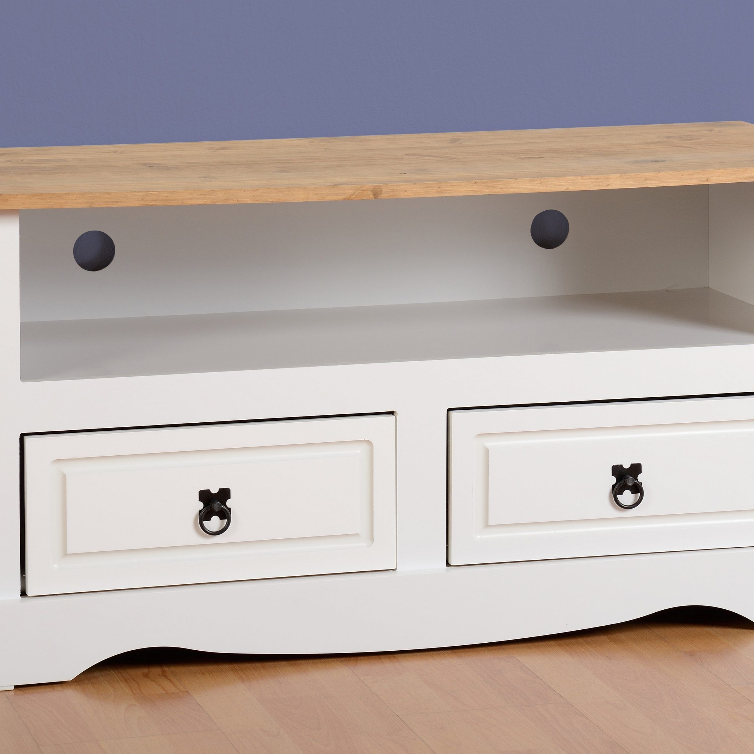 Corona Tv Stand 2 Drawer White & Distressed Waxed Pine Within Corona Tv Stands (View 7 of 15)