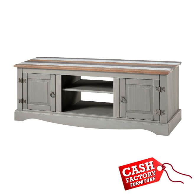 Corona Vintage Large Tv Unit – Cash Factory Furniture In Corona Grey Corner Tv Stands (View 4 of 15)