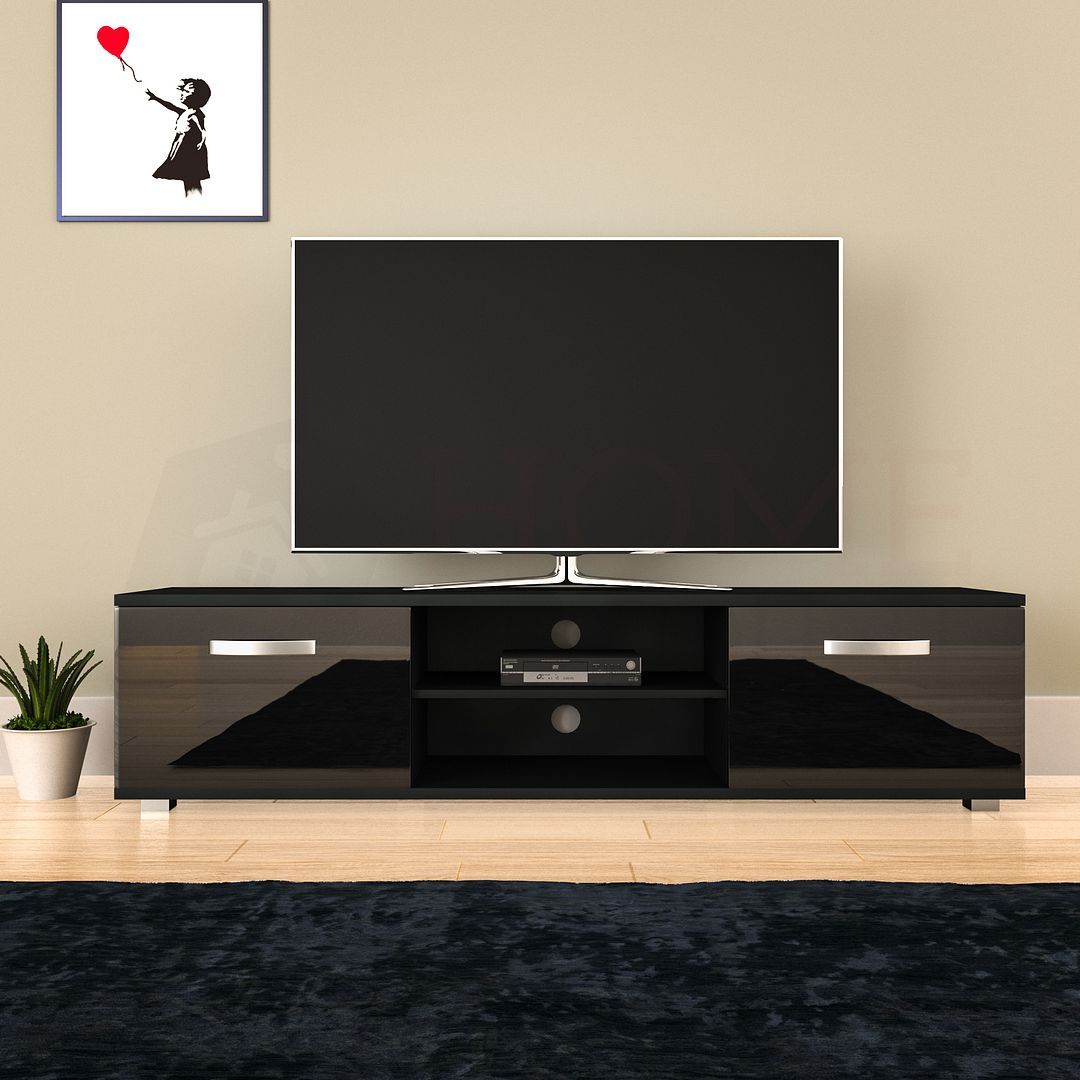 Cosmo Led Tv Cabinet Stand Unit 2 Door Gloss Matte Mdf With 57&#039;&#039; Led Tv Stands With Rgb Led Light And Glass Shelves (View 4 of 15)