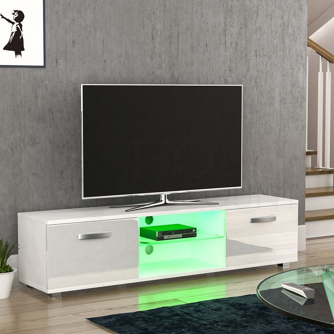Cosmo Led Tv Cabinet Stand Unit 2 Door Gloss Matte Mdf With Regard To 57&#039;&#039; Led Tv Stands With Rgb Led Light And Glass Shelves (View 6 of 15)