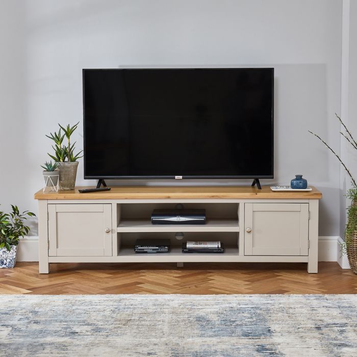 Cotswold Grey Painted Large Widescreen Tv Unit – Up To 80 With Regard To Cotswold Widescreen Tv Unit Stands (View 11 of 15)
