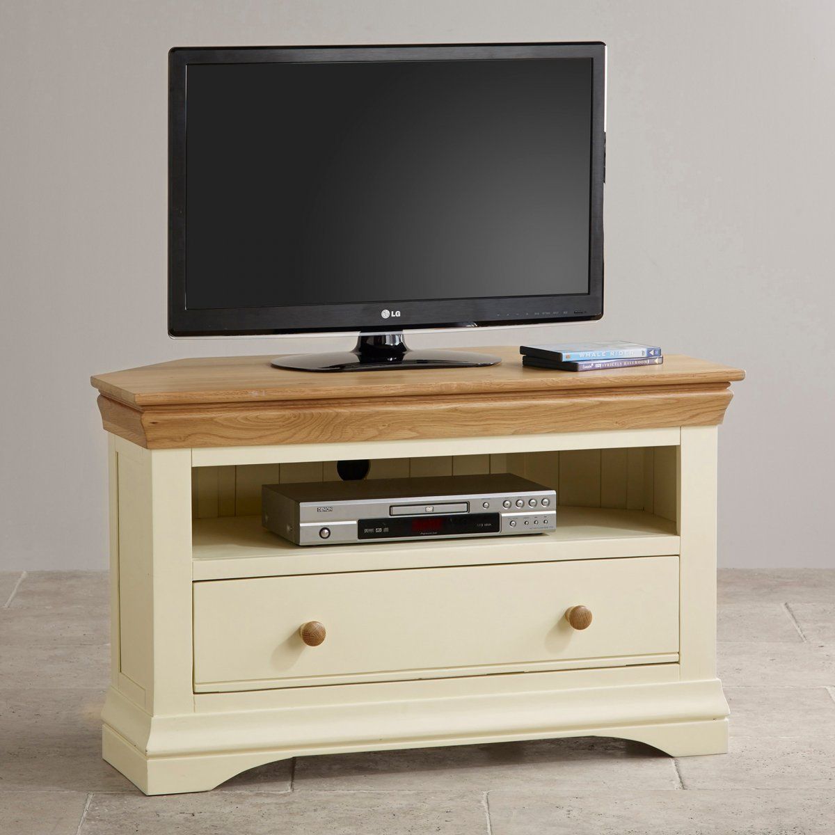 Country Cottage Natural Oak Corner Tv Cabinet – Cream Painted With Cream Corner Tv Stands (View 10 of 15)