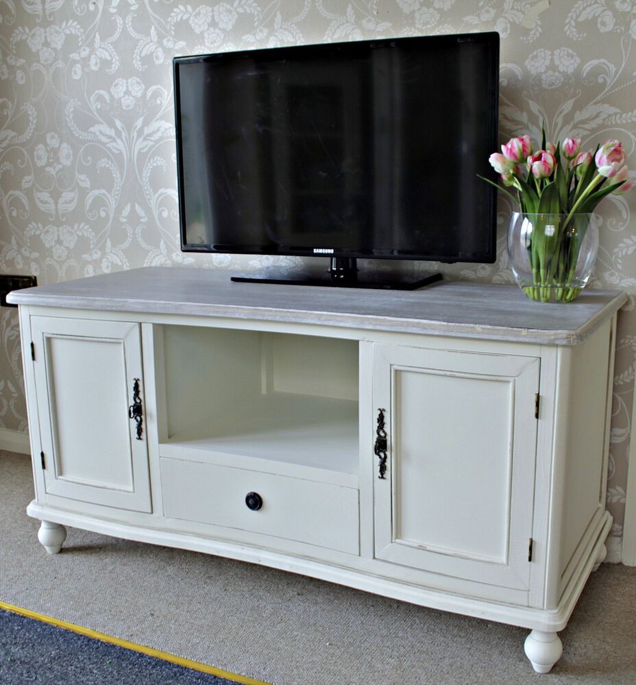 Cream Cottage Wooden Tv Unit Stand Solid Cupboard Inside Richmond Tv Unit Stands (View 5 of 15)