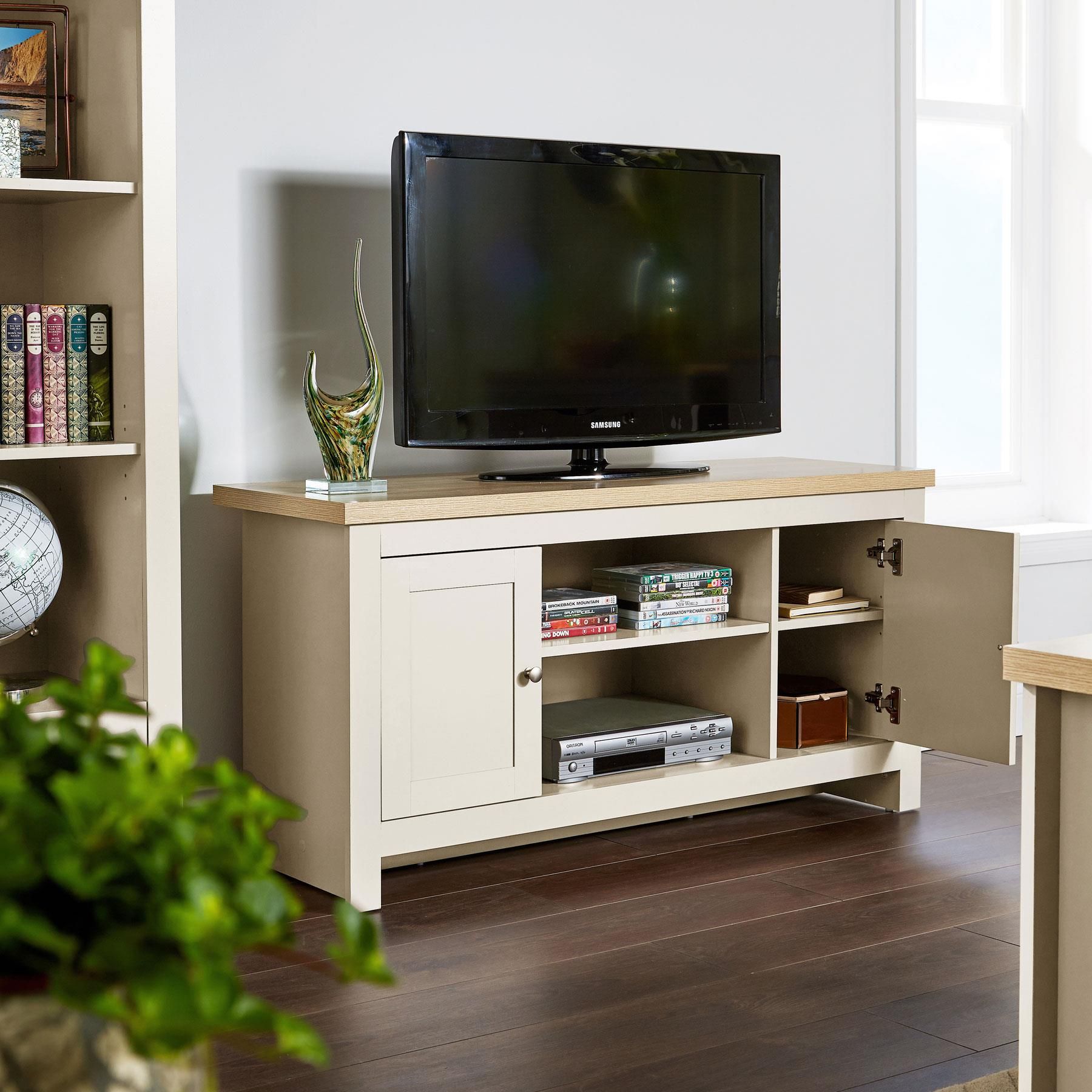 Cream Oak Tv Stand Two Tone 2 Door Cabinet Television Unit Pertaining To Cream Tv Cabinets (Photo 2 of 15)