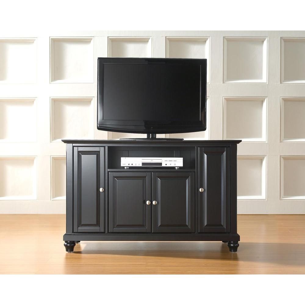 Crosley Cambridge 48 In. Black Wood Tv Stand Fits Tvs Up For Dark Wood Tv Cabinets (Photo 4 of 15)