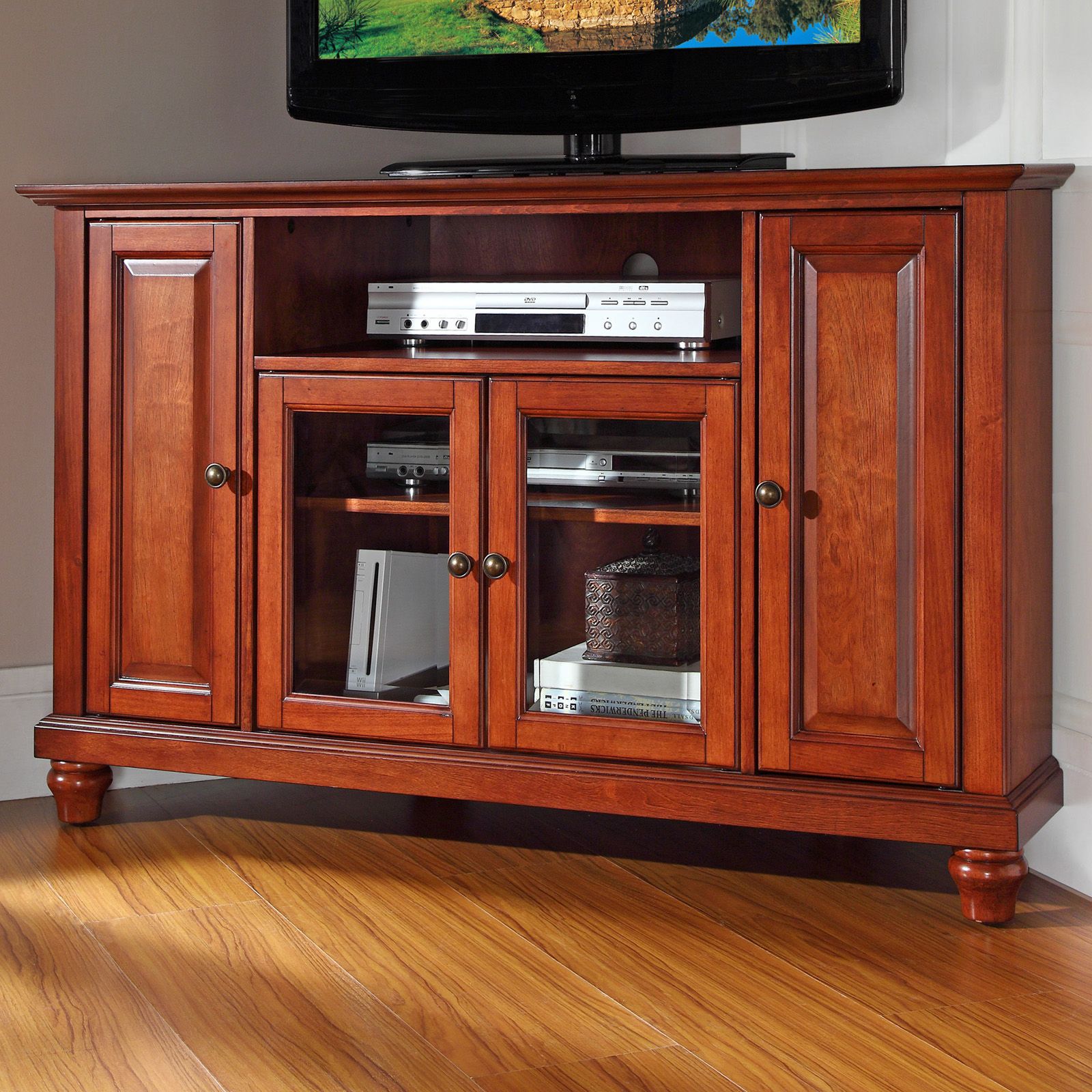 Crosley Cambridge 48 In. Corner Tv Stand – Classic Cherry Intended For Corner 55 Inch Tv Stands (Photo 12 of 15)