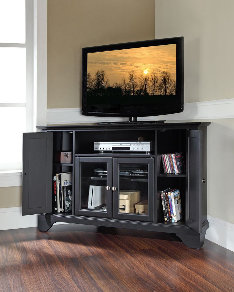 Crosley Furniture – Lafayette 48" Corner Tv Stand In Black With Silver Corner Tv Stands (View 5 of 15)