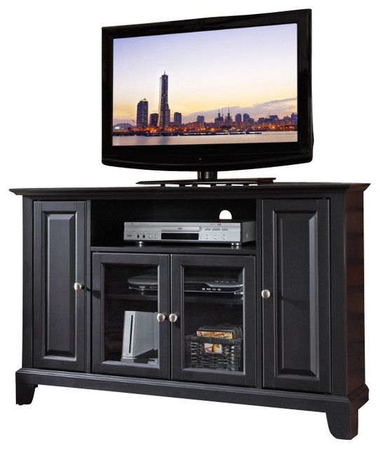 Crosley Furniture Newport 48 Inch Corner Tv Stand In Black With Contemporary Black Tv Stands Corner Glass Shelf (Photo 15 of 15)