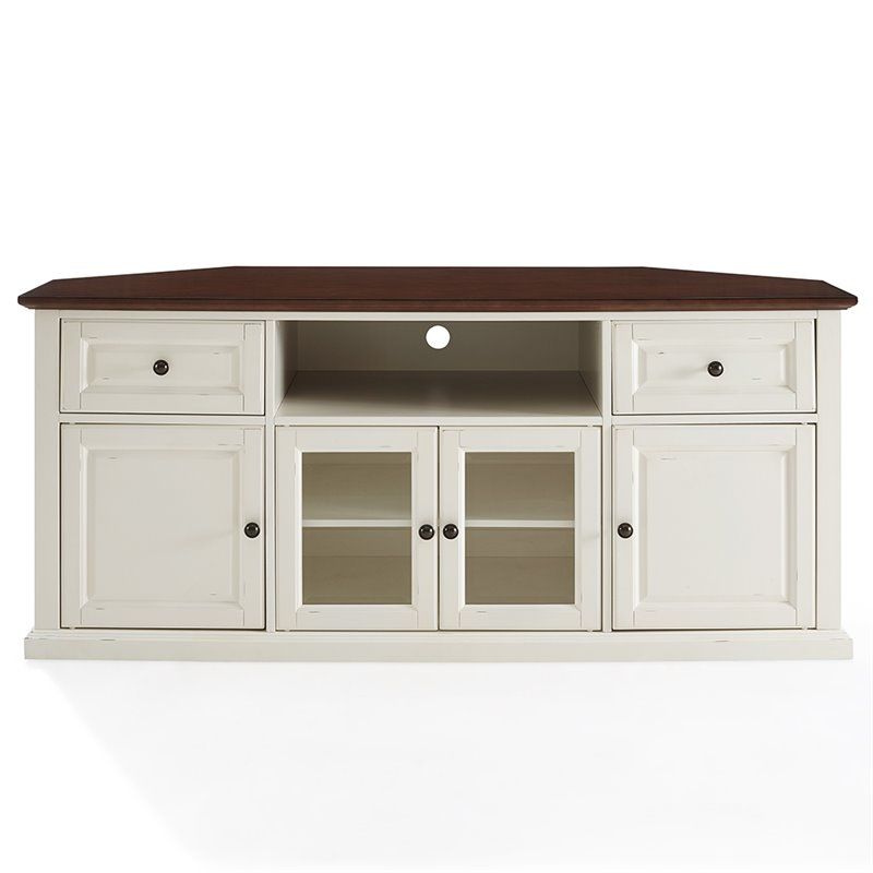 Crosley Furniture Shelby 60" Corner Tv Stand In White With With Regard To Mahogany Corner Tv Stands (View 10 of 15)