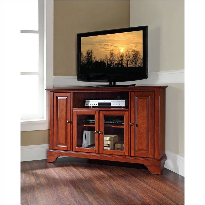Crosley Lafayette 48" Corner Tv Stand In Cherry | Wood Throughout Priya Corner Tv Stands (View 2 of 15)