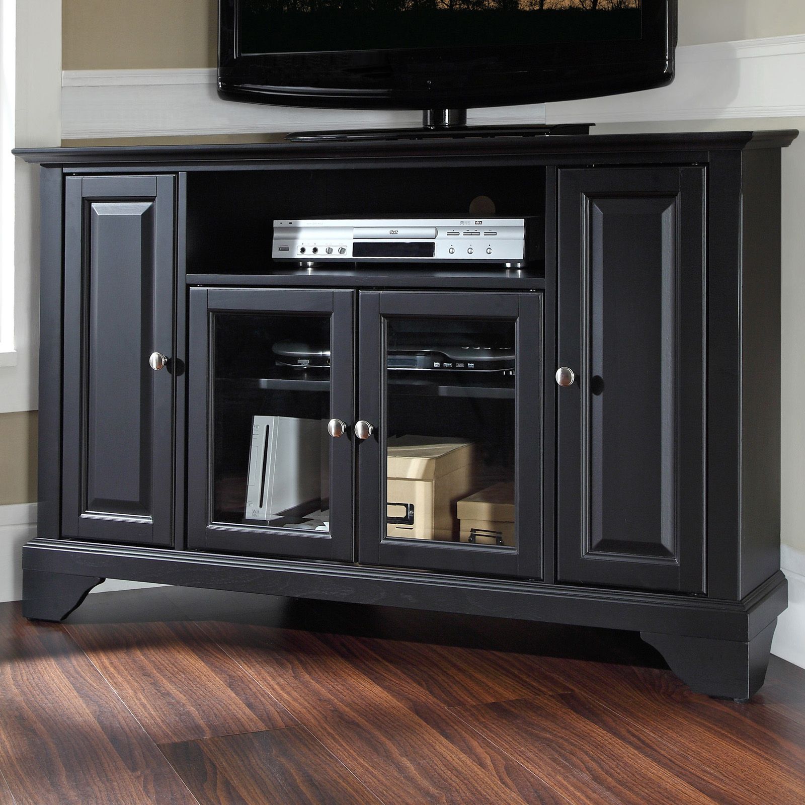 Crosley Lafayette 48 In. Corner Tv Stand – Black – Tv With Black Tv Stands (Photo 14 of 15)
