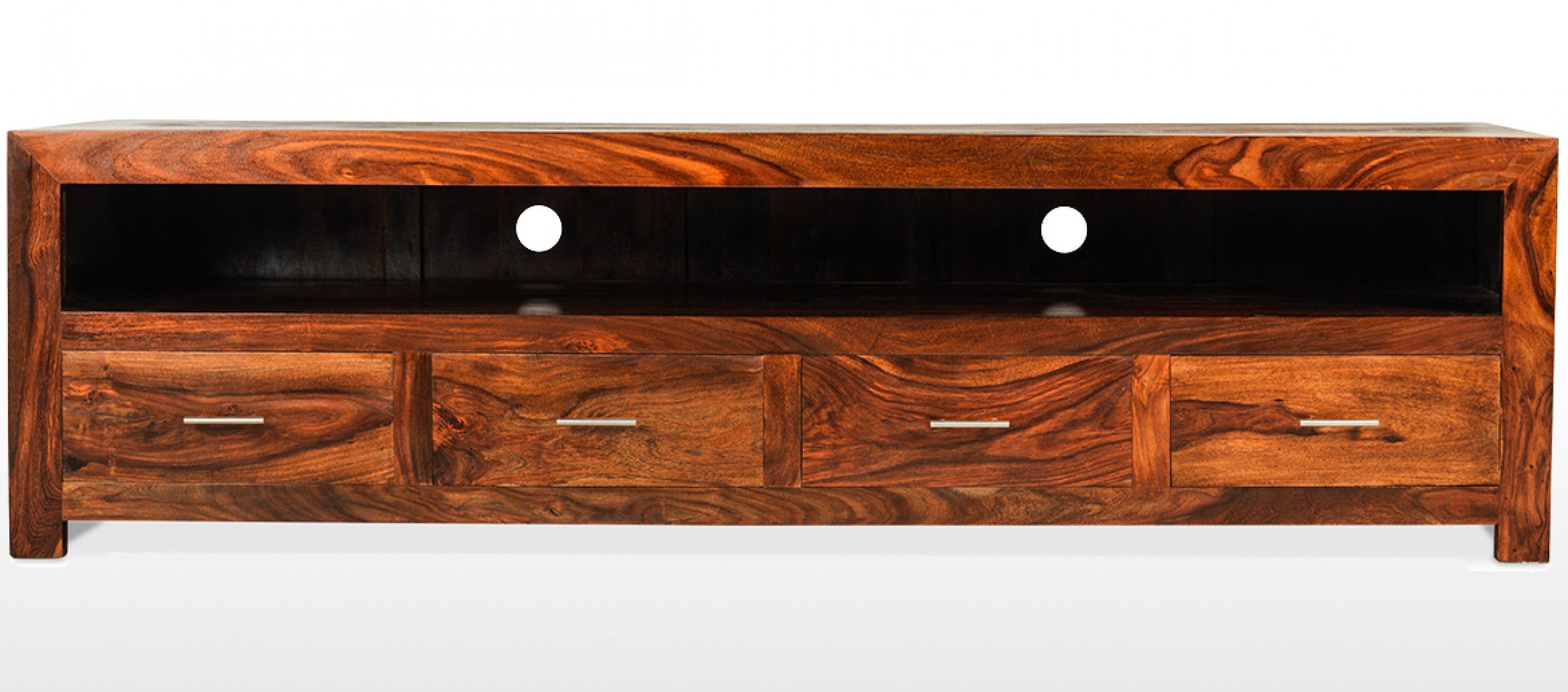 Cube Sheesham Long Plasma Tv Cabinet | Quercus Living For Long Tv Stands Furniture (Photo 15 of 15)