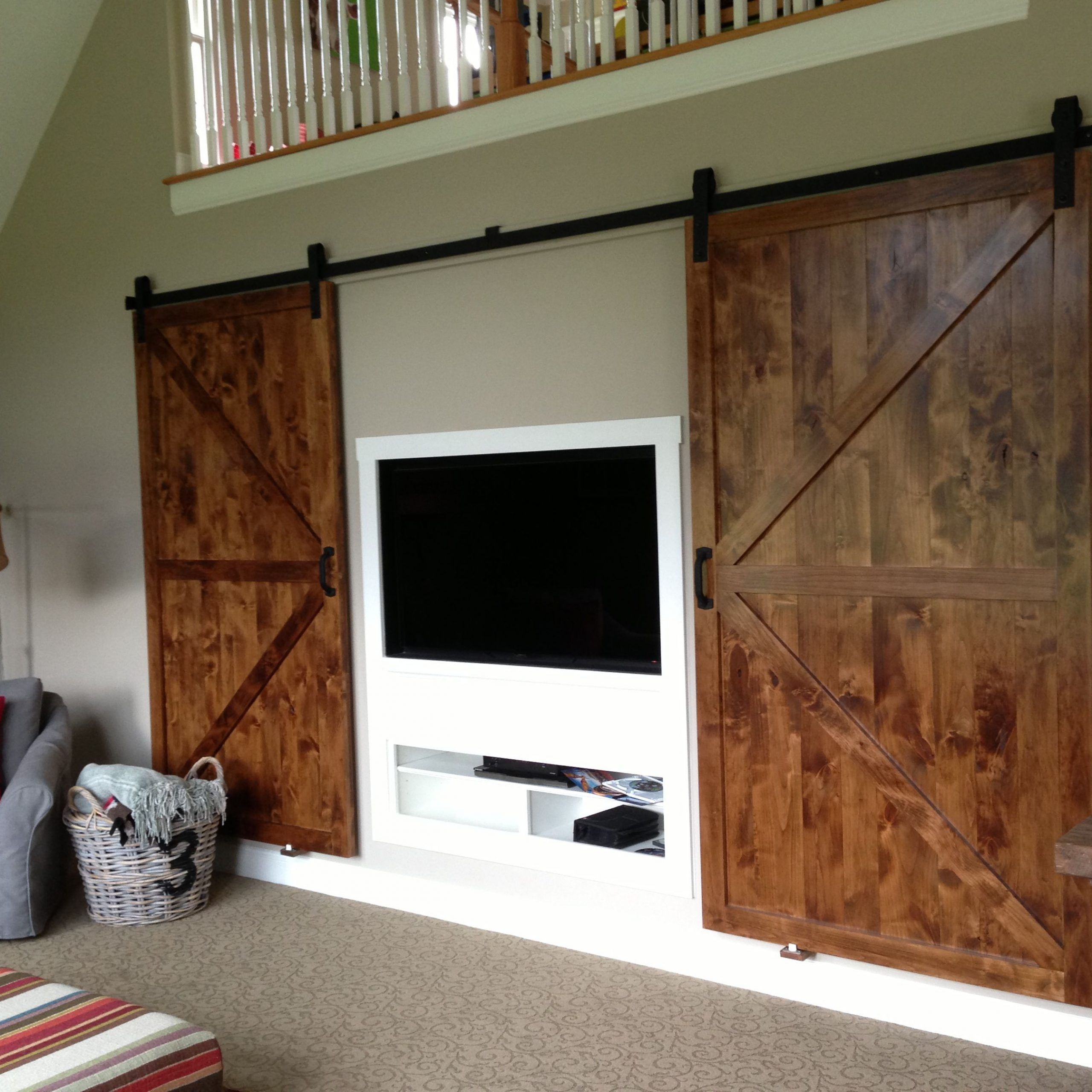 Custom Recessed Tv Center With Custom Barn Doors | Barn With Regard To Wall Mounted Tv Cabinet With Sliding Doors (View 8 of 15)