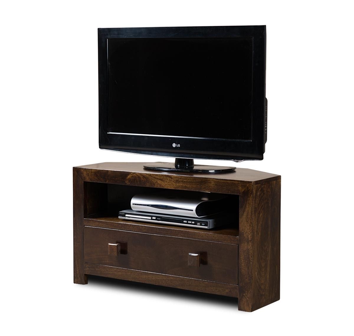 Dakota Dark Mango Small Corner Tv Stand | Casa Bella With Low Corner Tv Cabinets (Photo 12 of 15)