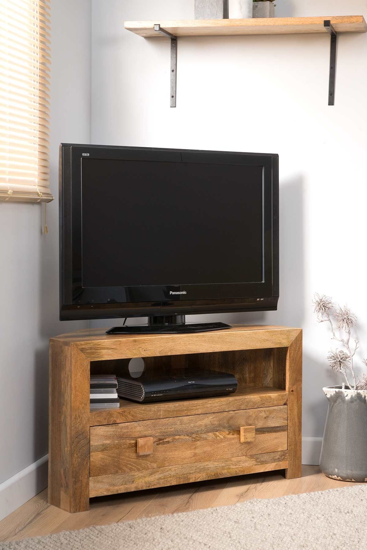 Dakota Light Mango Small Corner Tv Stand Pertaining To Small Tv Tables (Photo 2 of 15)