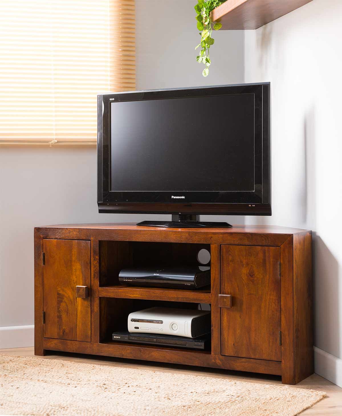 Dakota Mango Large Corner Tv Unit Cabinet Shelves Solid Throughout Large Corner Tv Cabinets (View 11 of 15)