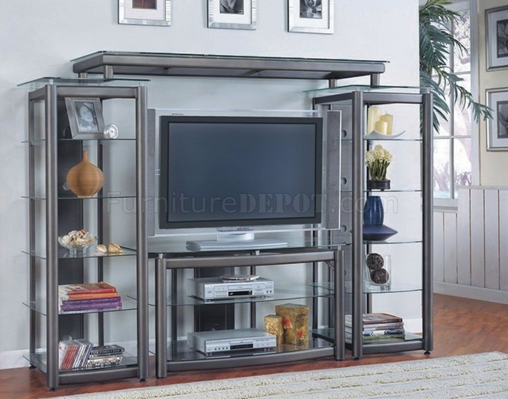 Dark Gray Contemporary Tv Stand W/glass Shelves For Glass Shelf With Tv Stands (View 15 of 15)