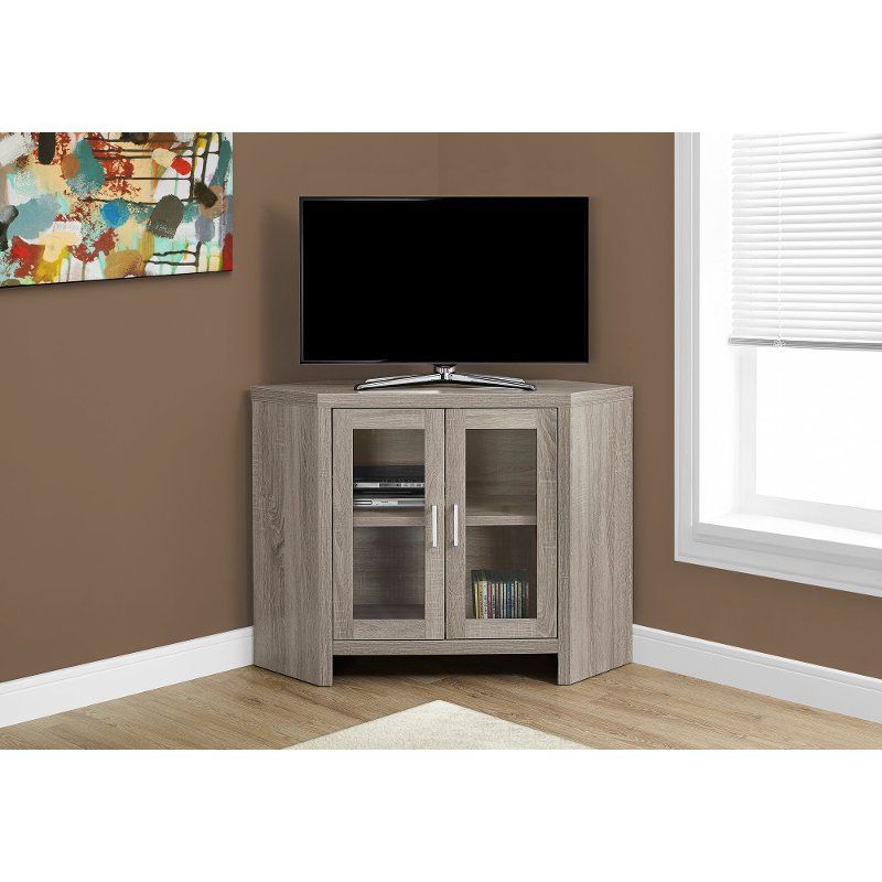 Dark Taupe 42 Inch Corner Tv Stand | Tv Stand With Glass In Compact Corner Tv Stands (View 2 of 15)