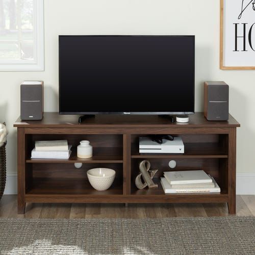 Dark Walnut 58" Tv Stand | Wooden Tv Stands, Tv Stand Inside Walnut Tv Stands For Flat Screens (Photo 5 of 15)