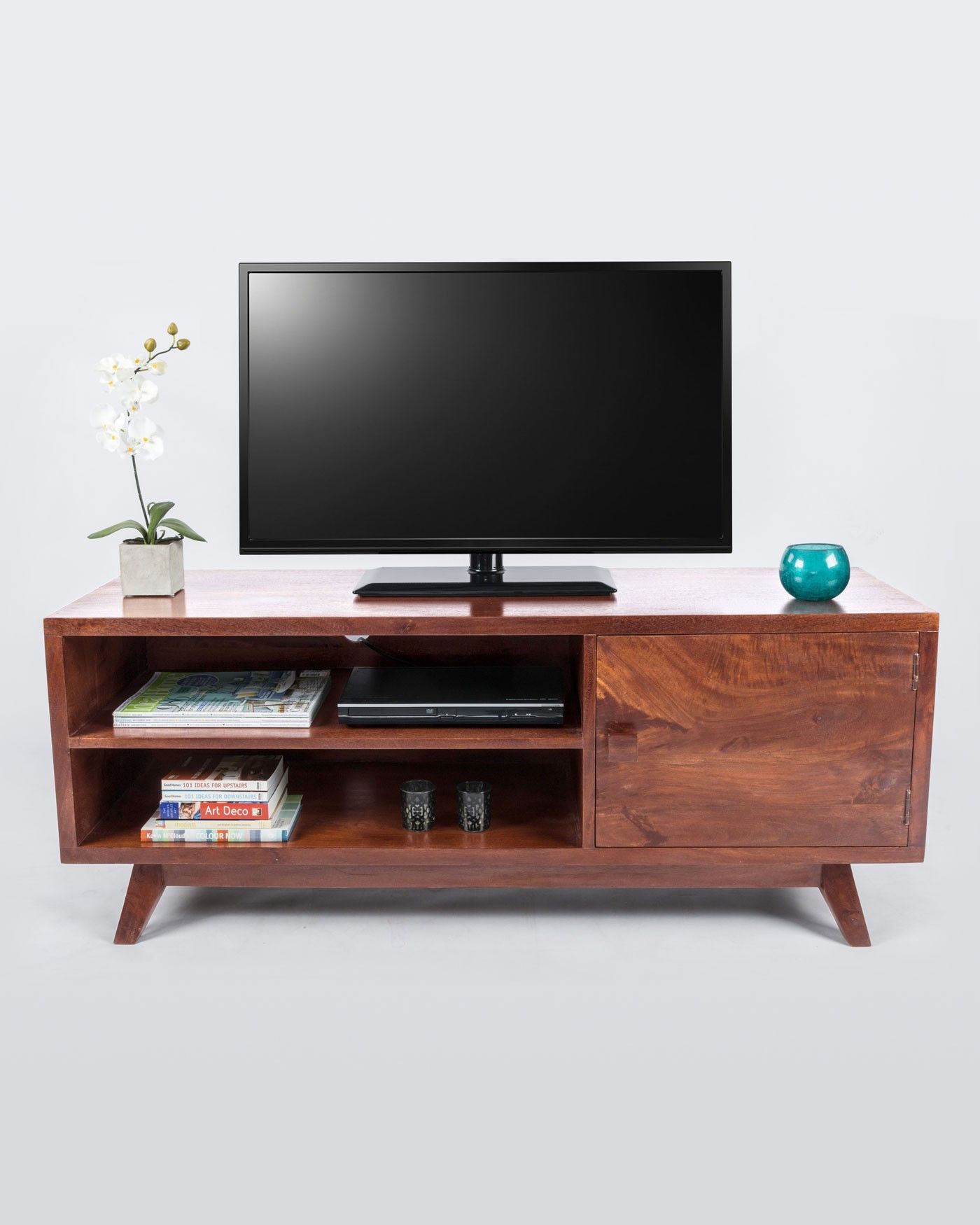 Dark Wood Tv Stand With Shelf Retro Design 100% Solid Wood Regarding Dark Wood Tv Stands (View 9 of 15)