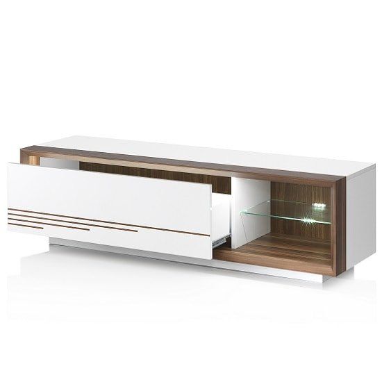 Devon Wooden Tv Stand In White High Gloss With Led Lighting In High Gloss White Tv Stands (View 8 of 15)