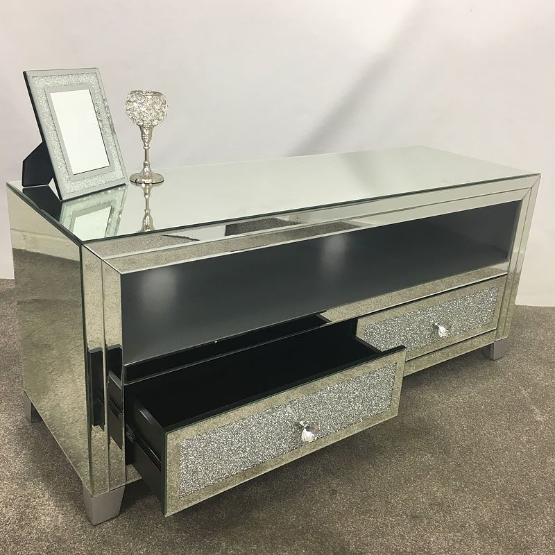 Diamond Glitz Mirrored Tv Cabinet Stand | Picture Perfect Home With Regard To Fitzgerald Mirrored Tv Stands (View 8 of 15)
