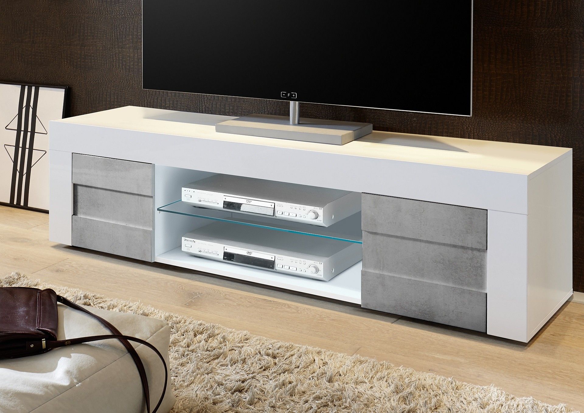 Dionne White Gloss & Concrete Tv Stand 181cm For Modern White Gloss Tv Stands (View 7 of 15)