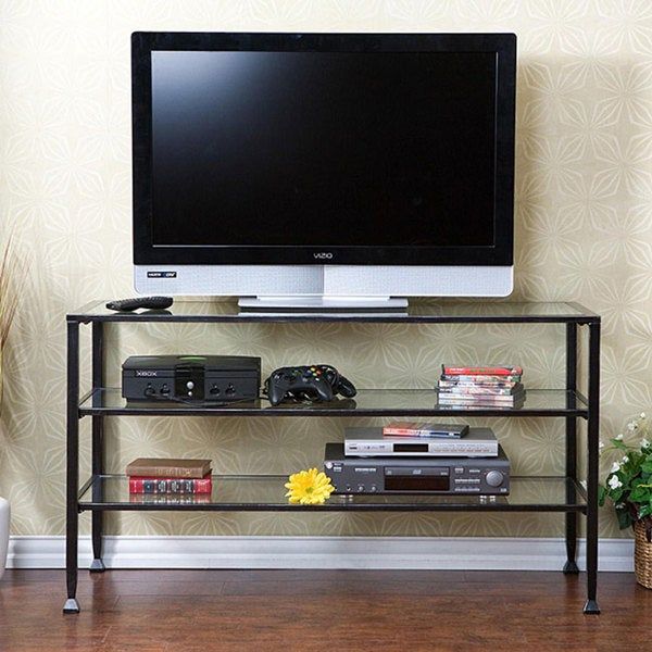 Distressed Metal/ Glass Tv Stand – Free Shipping Today With Modern Black Tv Stands On Wheels With Metal Cart (View 7 of 15)